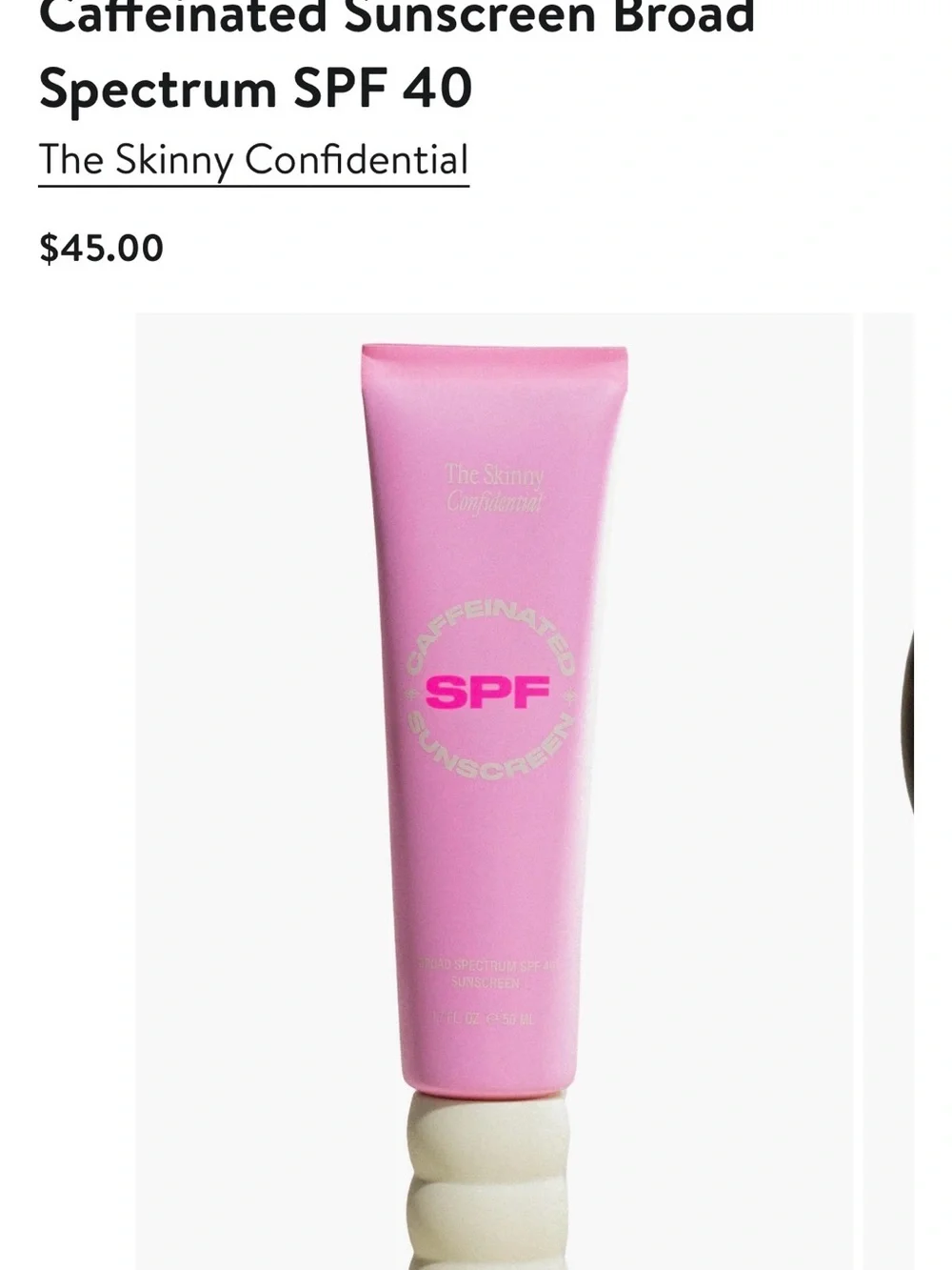 The Skinny Confidential Caffeinated SPF Sunscreen - Pink Tube. NOT USED
